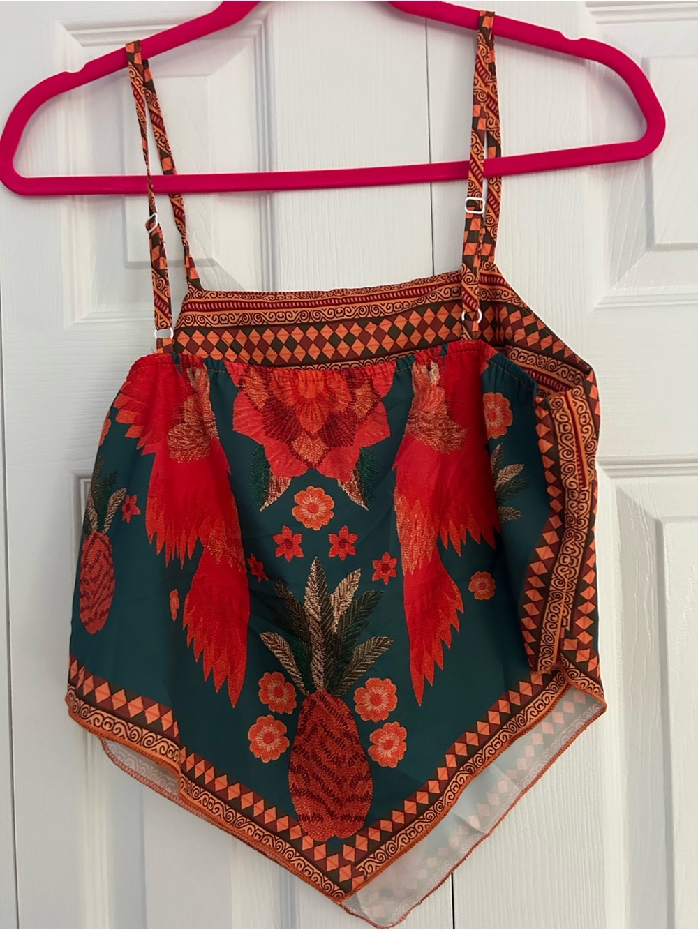 SHEIN Green Handkerchief Hem Cami with Red Floral & Parrot Print - Picture 2 of 2
